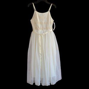 ZUNIE Girls Size 14 Tutu Dress Spaghetti Straps Lace Crochet Trim Creame